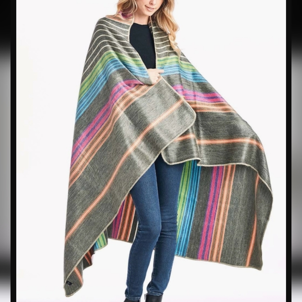 Striped Gray Multicolor Cozy Throw Blanket - Unbranded